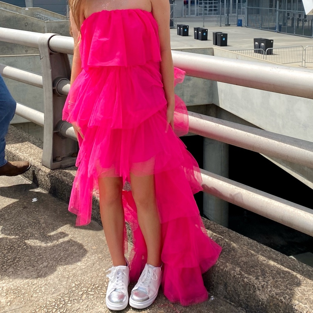 High-low, long, hot pink dress from Strut and Bolt, size small, strapless